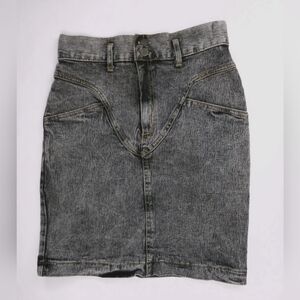 Landing Gear Vintage 80s Acid Washed Black Denim High Waist Skirt Small